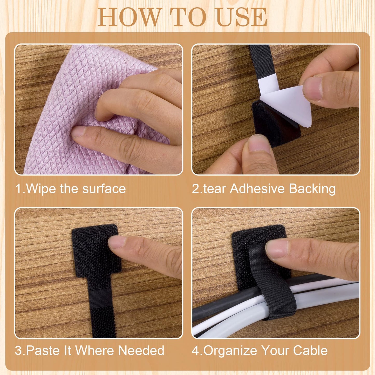 SmallCat 20pcs Hook and Loop Cable Ties, 3.55 Inch Self Adhesive Cable Management Straps for Desktop Network Wires, Adjustable Reusable Appliances