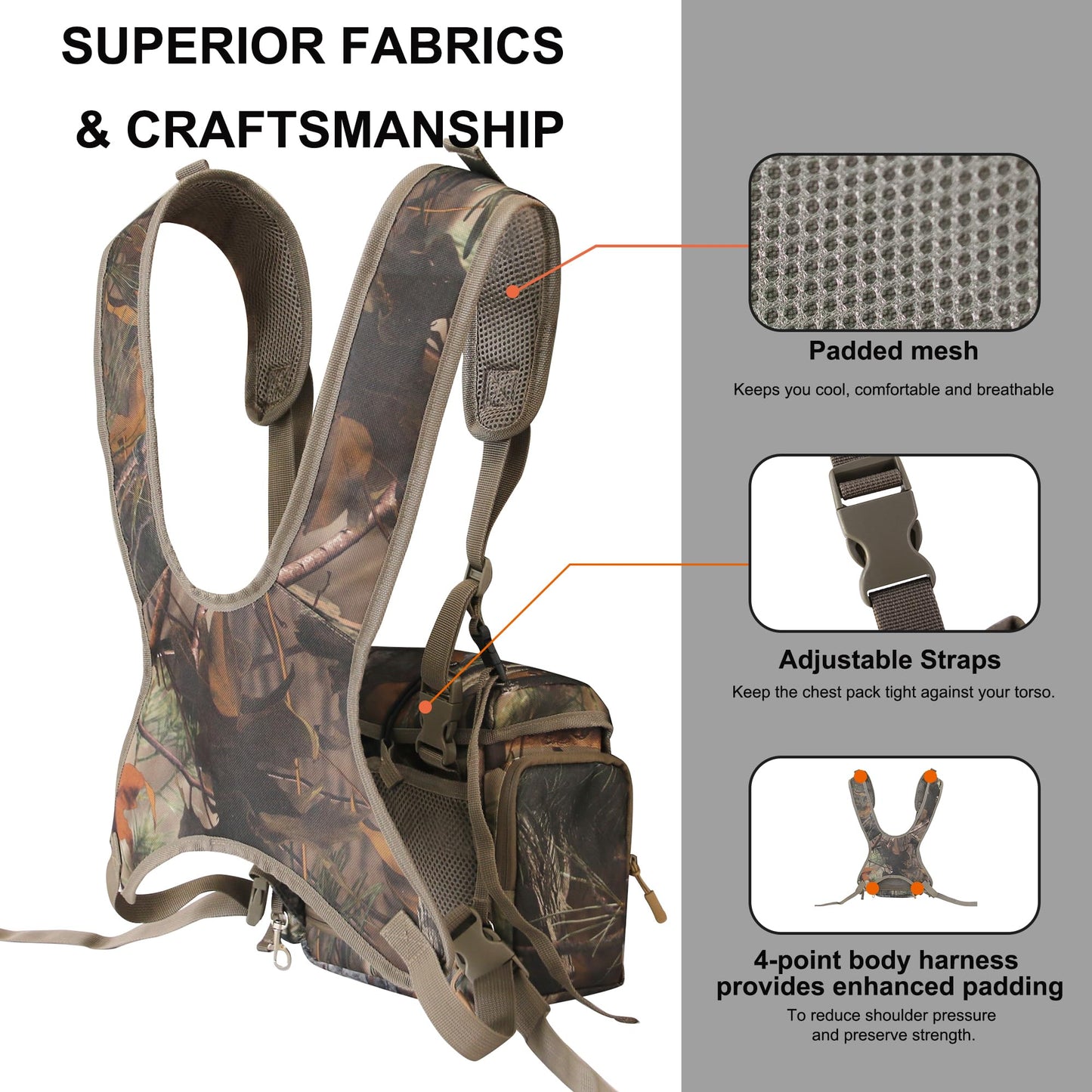 MDSTOP Binocular Harness Chest Pack, Bino Case with Rangefinder Pouch & Rain Cover, Bino Straps Secure Your Binoculars, Binocular Pack for Bird