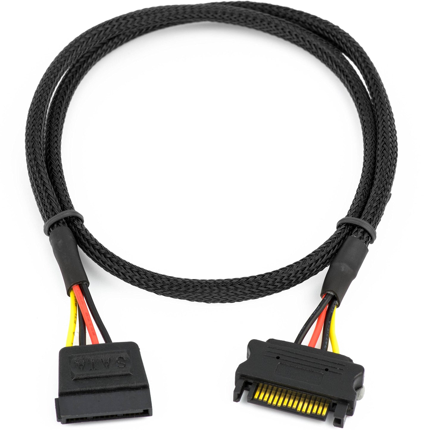 CRJ 15-Pin SATA Power Extension Cable - 24-inch (60cm), Black Sleeved - SSD, HDD SATA Power Extension for ATX Power Supplies