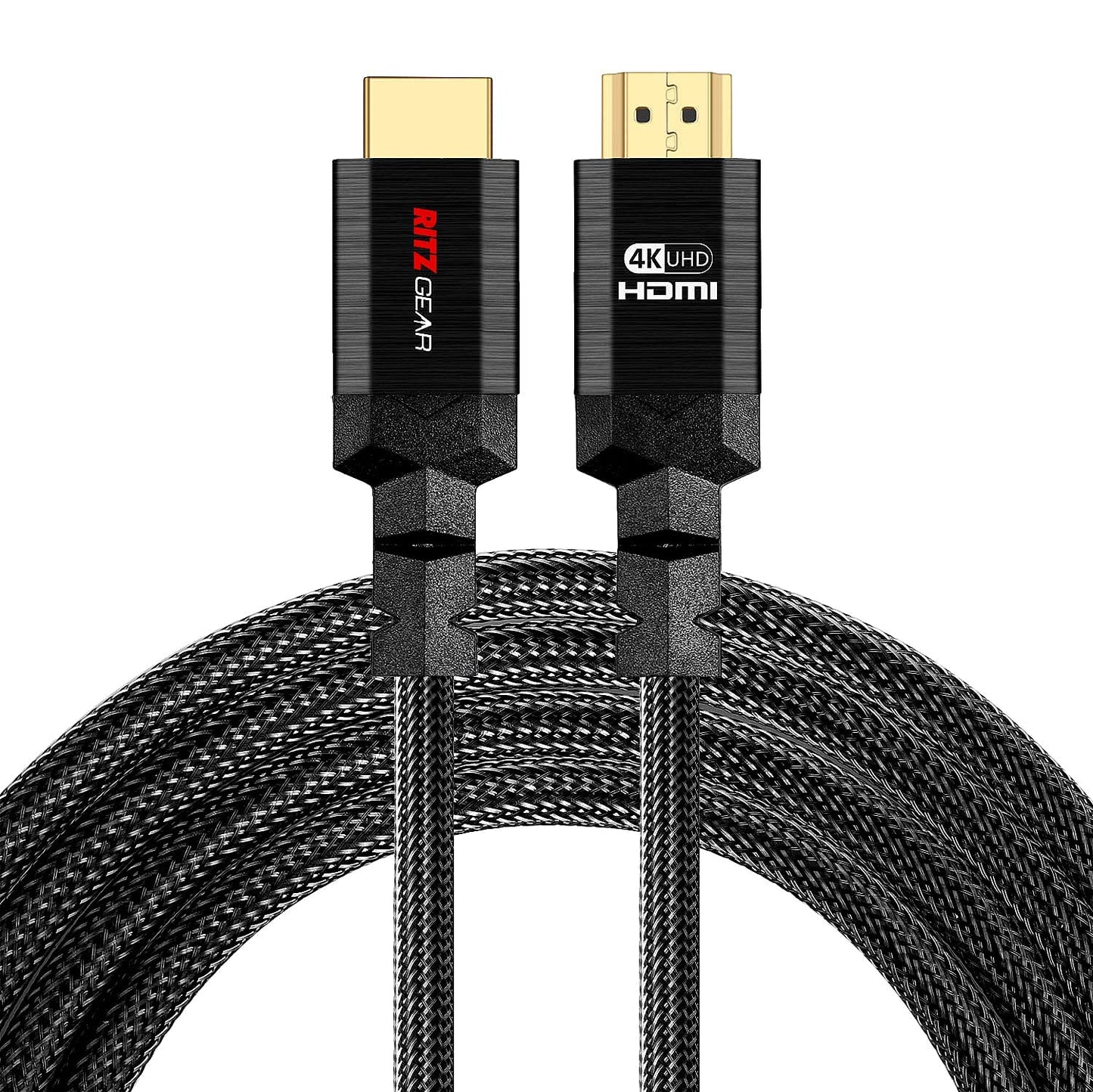 Ritz Gear 4K HDMI 2.0 Cable 1 ft. [5 Pack] 18 Gbps Ultra High Speed Braided Nylon Cord & Gold Connectors - 4K@60Hz/UHD/3D/2160p/1080p/ARC & Ethernet.