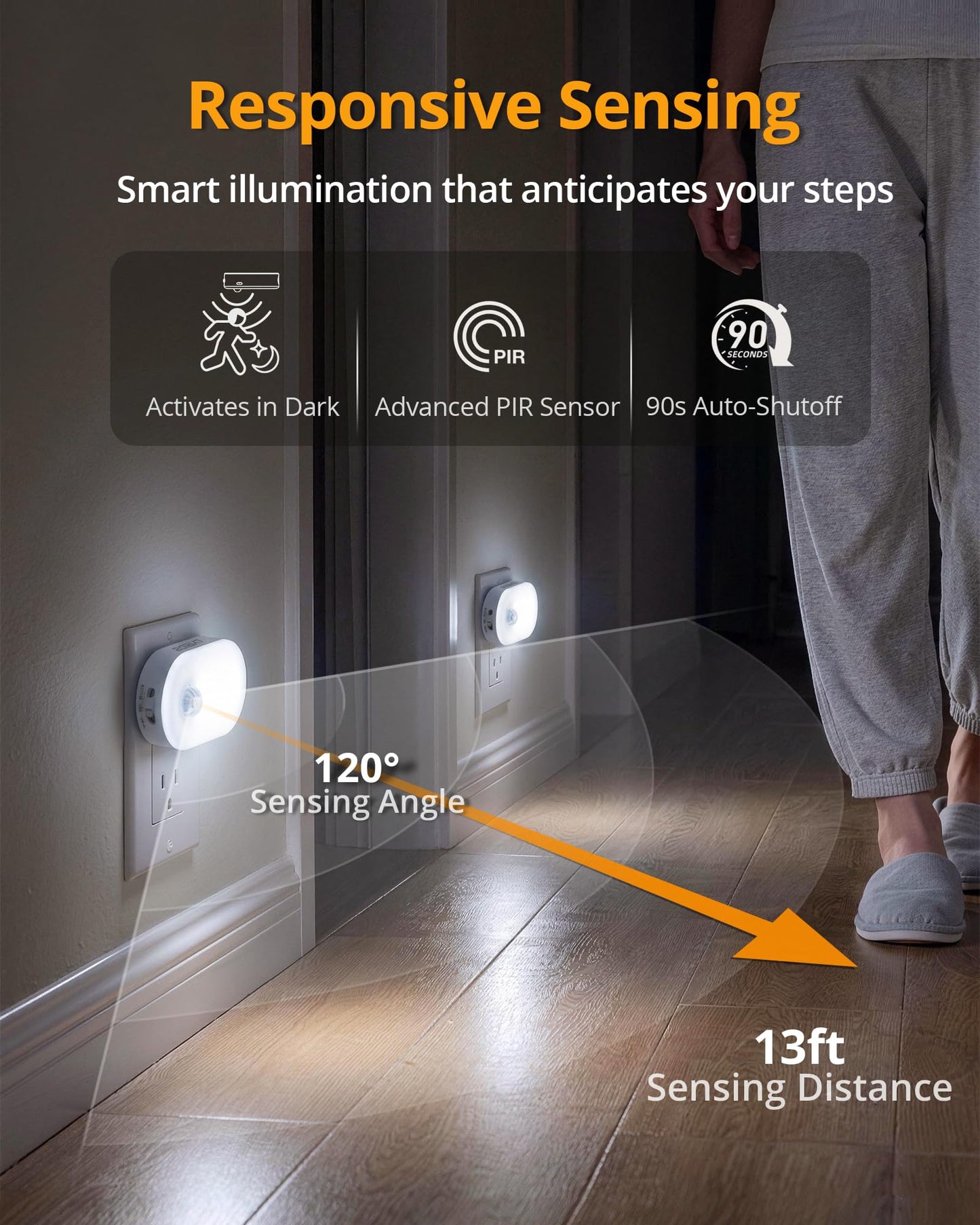 Lyridz 120LM Ultra Bright Plug-in Motion Sensor Night Light, Stepless Dimmable LED Nightlight, Always-On and Auto-Off, for Hallway, Stairs, Bathroom