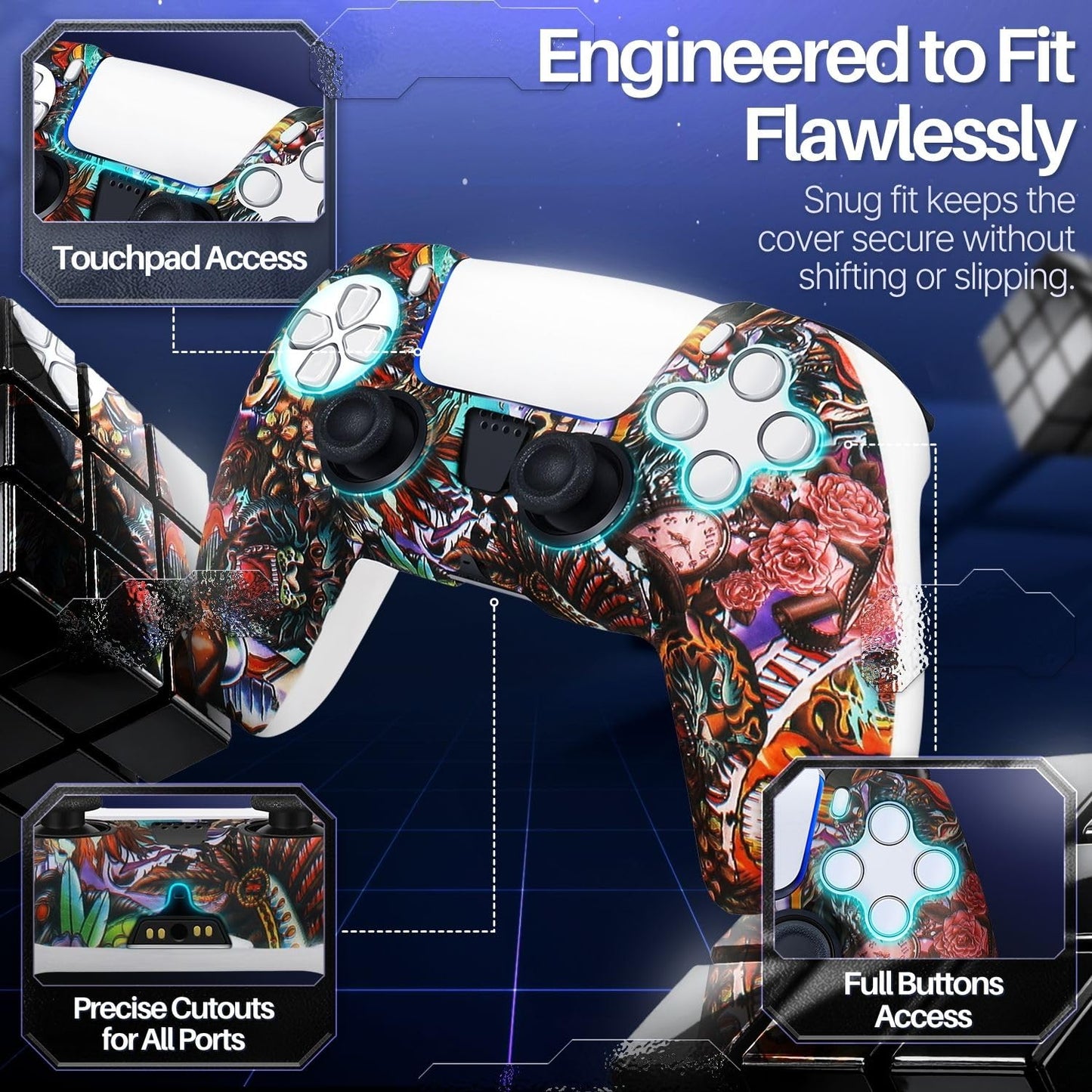 TNP Silicone Case Cover for PS5 Controller - Anti-Slip Silicone Skin Sleeve with 8 Thumb Grips for DualSense Controller - Ergonomic Textured Grip