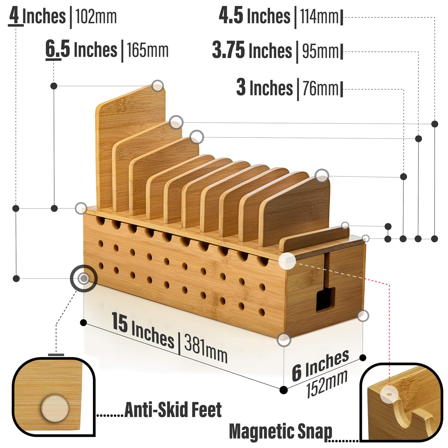 Prosumer's Choice Multi Device Charging Station - Bamboo Charging Dock and Cord Organizer for 10 Devices - Bamboo Desk Organizer Rack with Cable Box