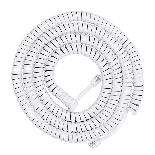 Power Gear Coiled Telephone Cord, 4 Feet Coiled, 25 Feet Uncoiled, Phone Cord works with All Corded Landline Phones, For Use in Home or Office, White