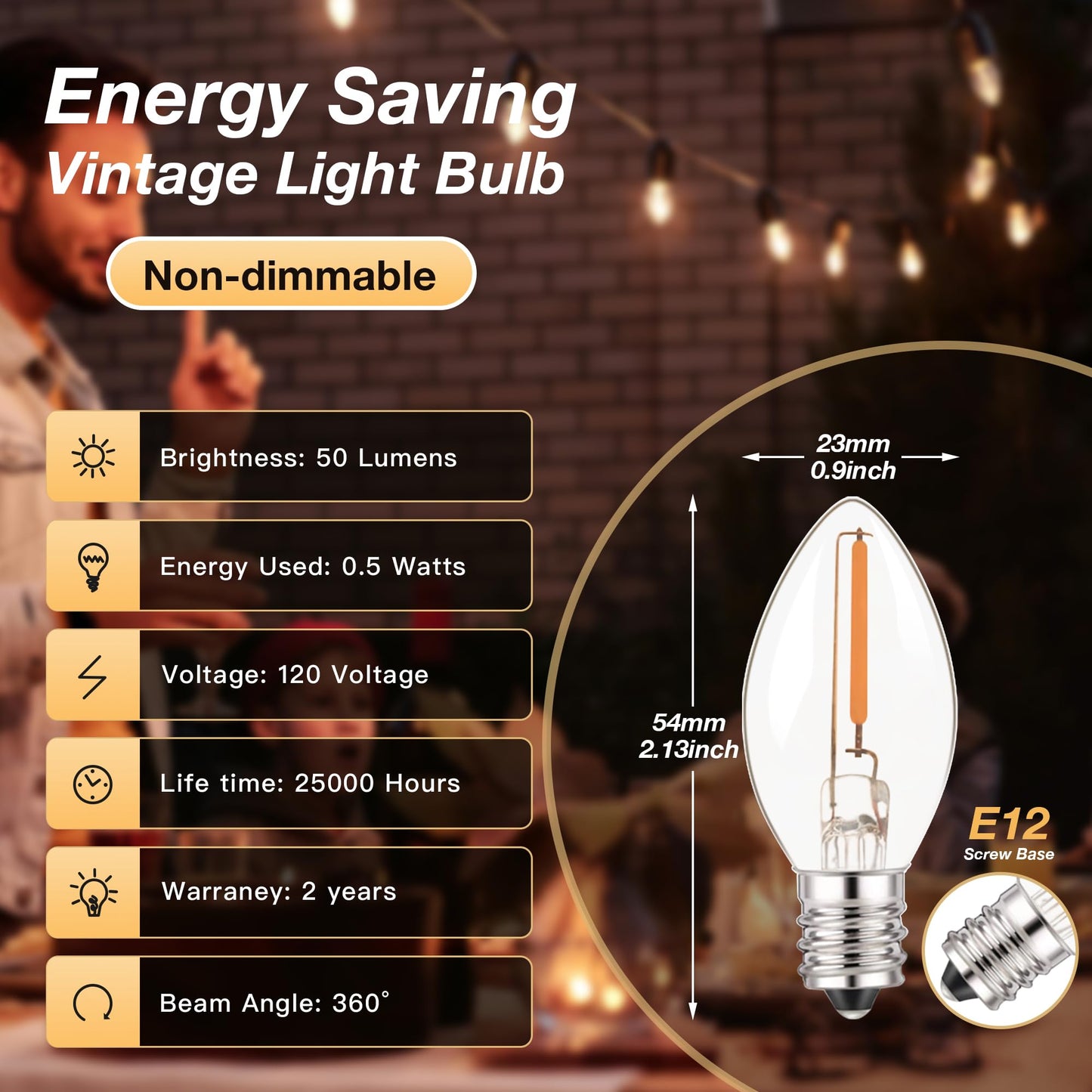 Hcnew C7 LED E12 Candelabra Bulb 0.5W Equivalent 5W 7W Warm White 2700K