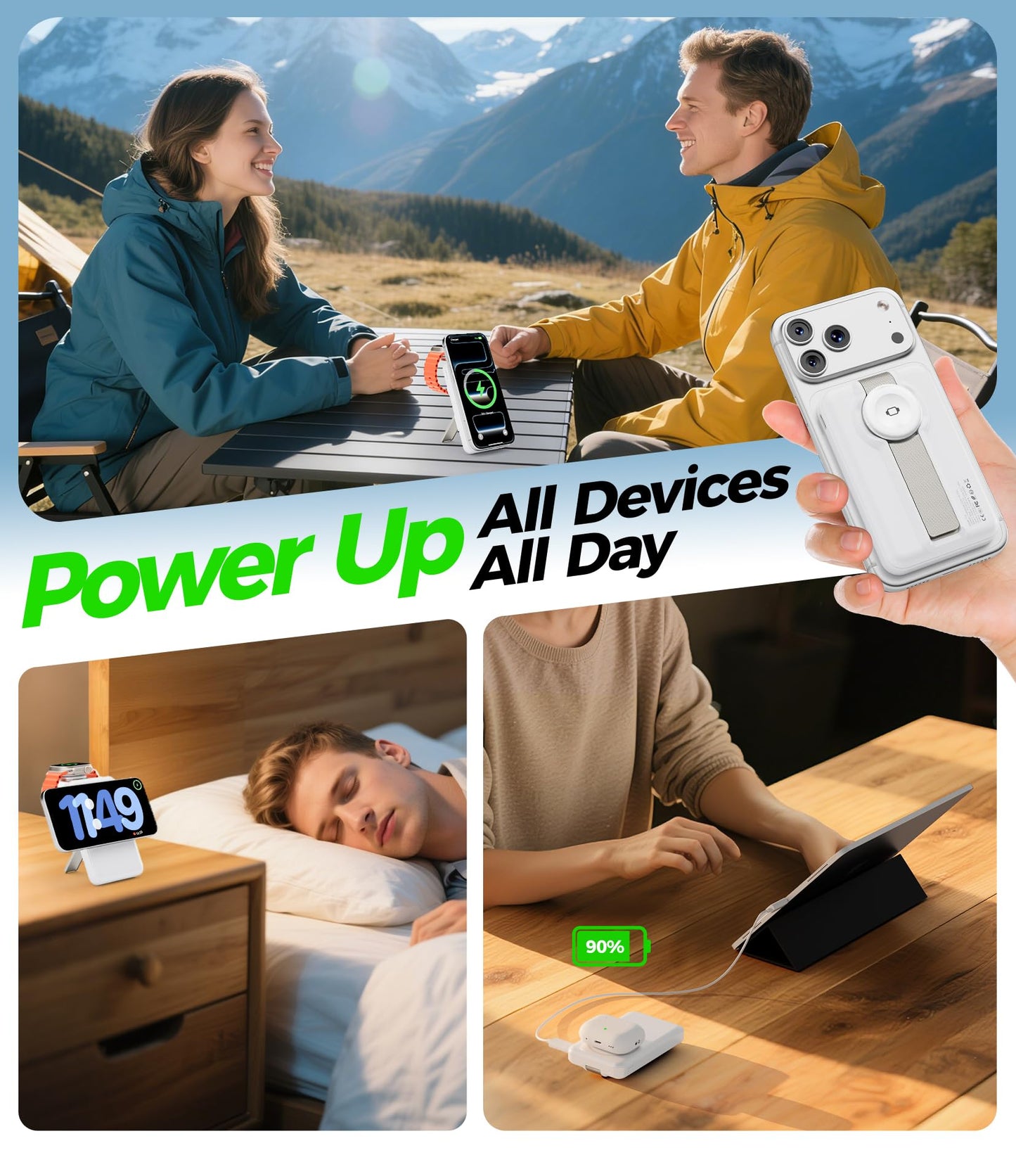 APTMAPT Magnetic Portable Charger, 10000mAh MagSafe Power Bank Fast Charging with Stand, 3 in 1 Travel Essential Wireless Charger Station for iPhone
