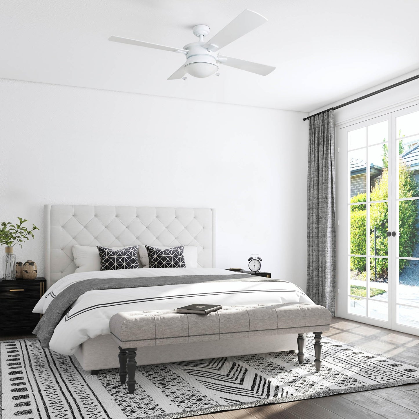 Prominence Home Auletta, 52 Inch Contemporary Indoor Outdoor Ceiling Fan with Light, Pull Chain, Dual Mounting Options, Dual Finish Blades, Reversible