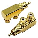 zdyCGTime RCA Splitter Adapter,90 Degree Right Angle RCA Male to 2 RCA Female Plug Audio Video Splitter Adapters Gold-Plated Metal Connector M/F(2