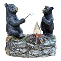 Top Brass Rustic Black Bear Campfire Night Light - Plug-in Flickering Flame Cabin Decor - Hand-Painted Resin Wildlife Accent for Lodge, Bathroom
