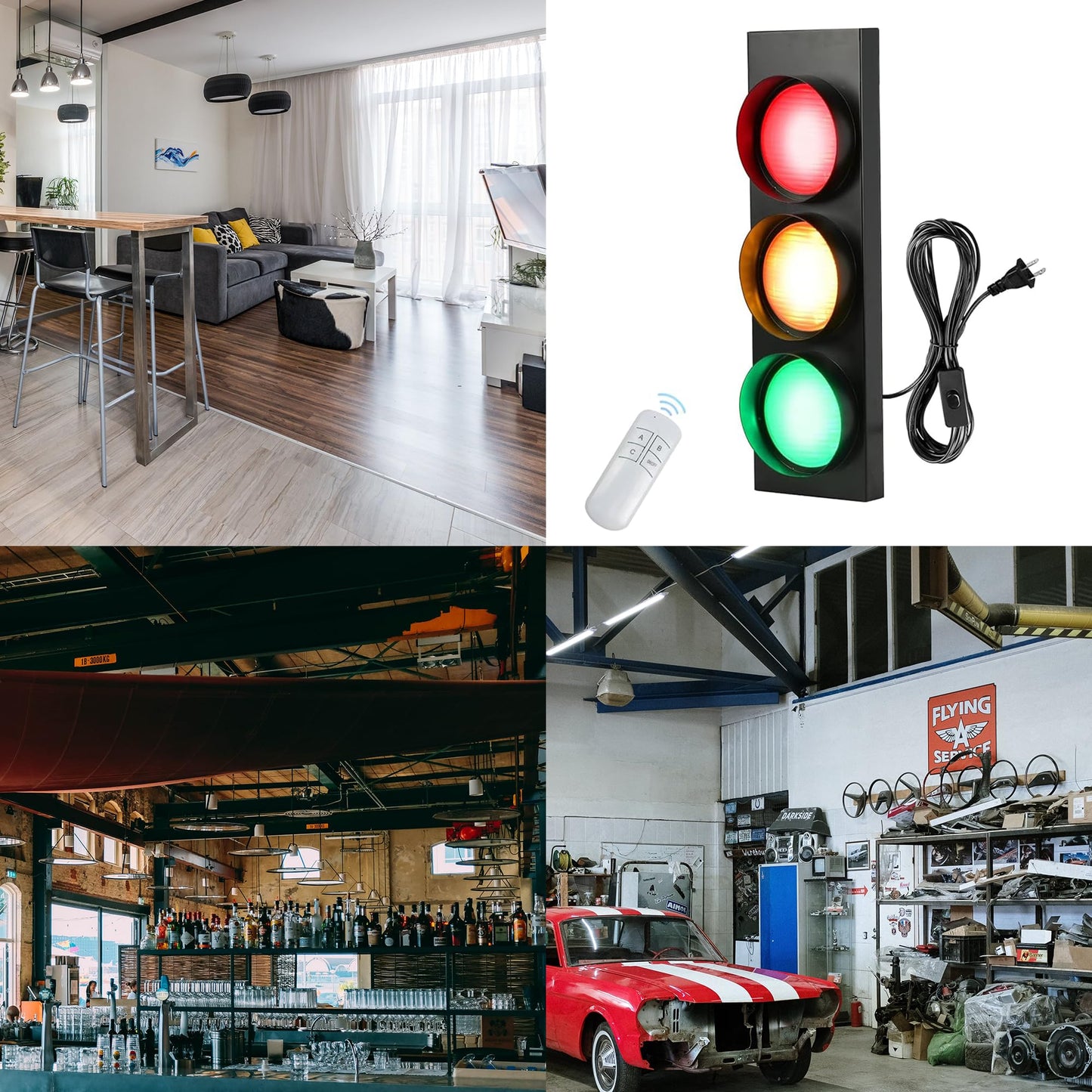 Signaworks Decorative LED Traffic Light Wall Mount Lamp with Switch & Remote Control for Kids Room, Man Cave, Bar, Office, Garage, Fun Room, Pub