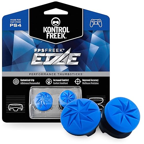 KontrolFreek FPS Freek Edge for PlayStation 4 (PS4) and PlayStation 5 (PS5) | Performance Thumbsticks | 1 High-Rise Convex, 1 Low-Rise Convex | Blue