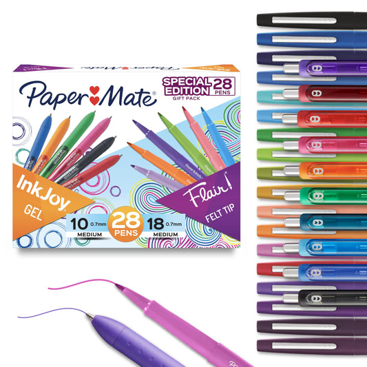 Paper Mate Pens Variety Pack, InkJoy Retractable Gel Pens, Flair Felt Tip, 28 Count - Assorted Colors, Smooth Writing, Fast Drying