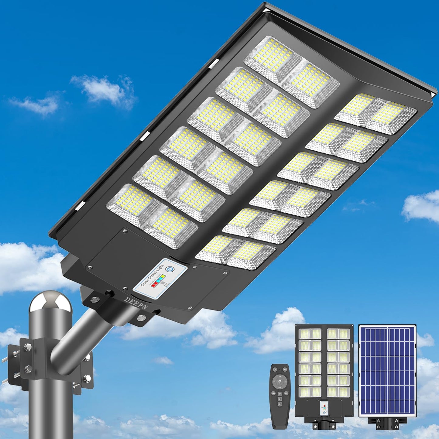 Deepn 8000W Solar Street Light, 480000 Lumens Dusk to Dawn LED Flood Lights Outdoor Motion Sensor, IP66 Waterproof Commercial Grade Solar Outdoor