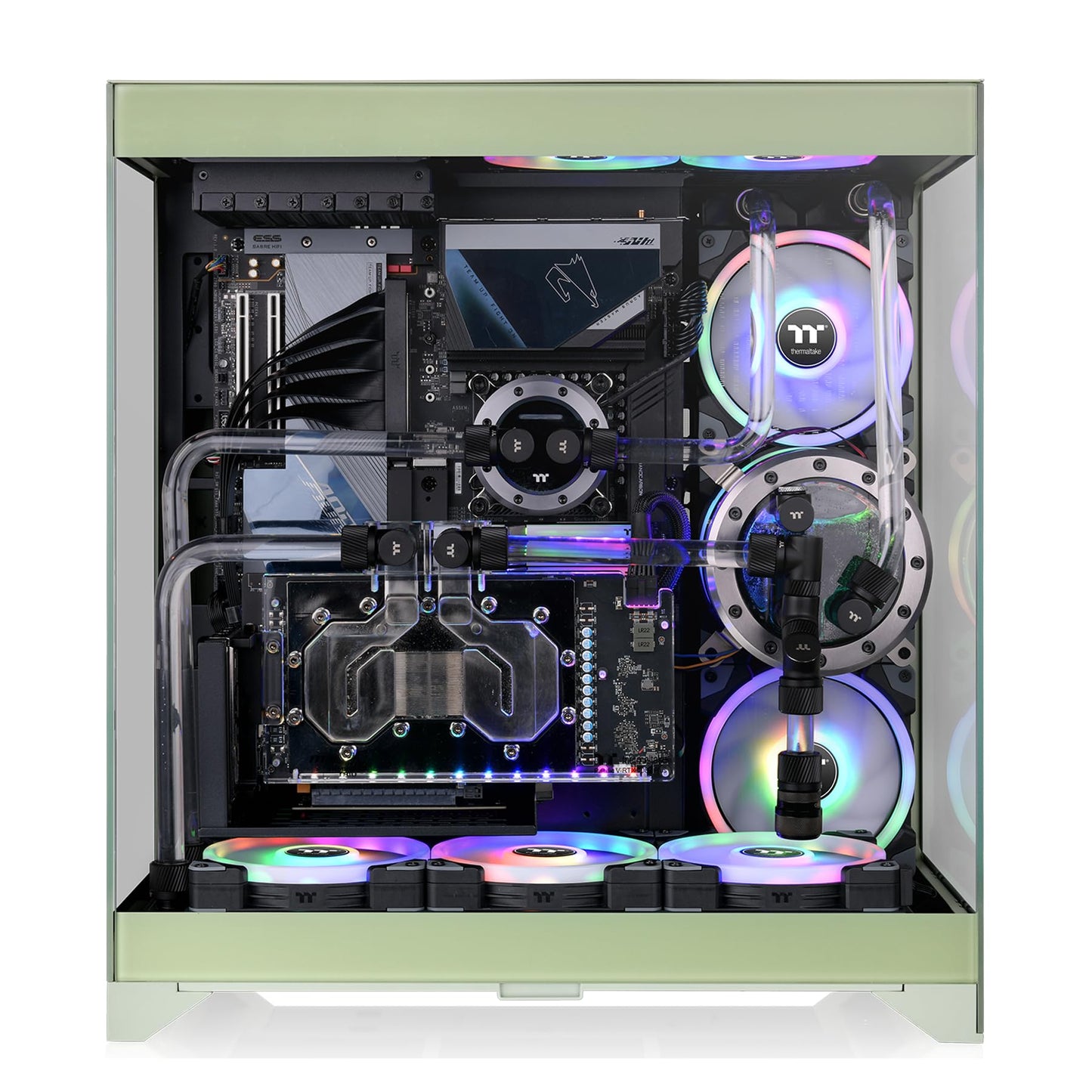 CTE E550 TG Matcha Green Mid Tower ATX Case; 3 Tempered Glass Panels; Hidden-Connector Motherboard Support; Three-Way VGA Installations; Dual Chamber
