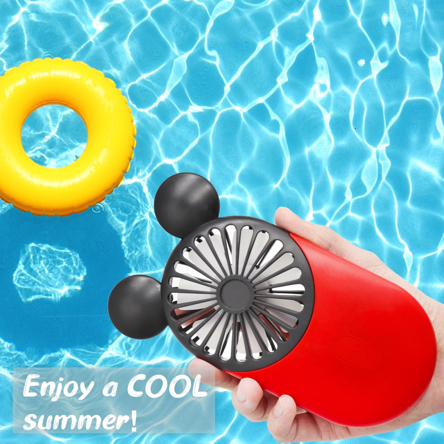 DecoLife Cute Mouse Mini Fan, Handheld/Neck Personal Fan(Red+Blue+Pink)