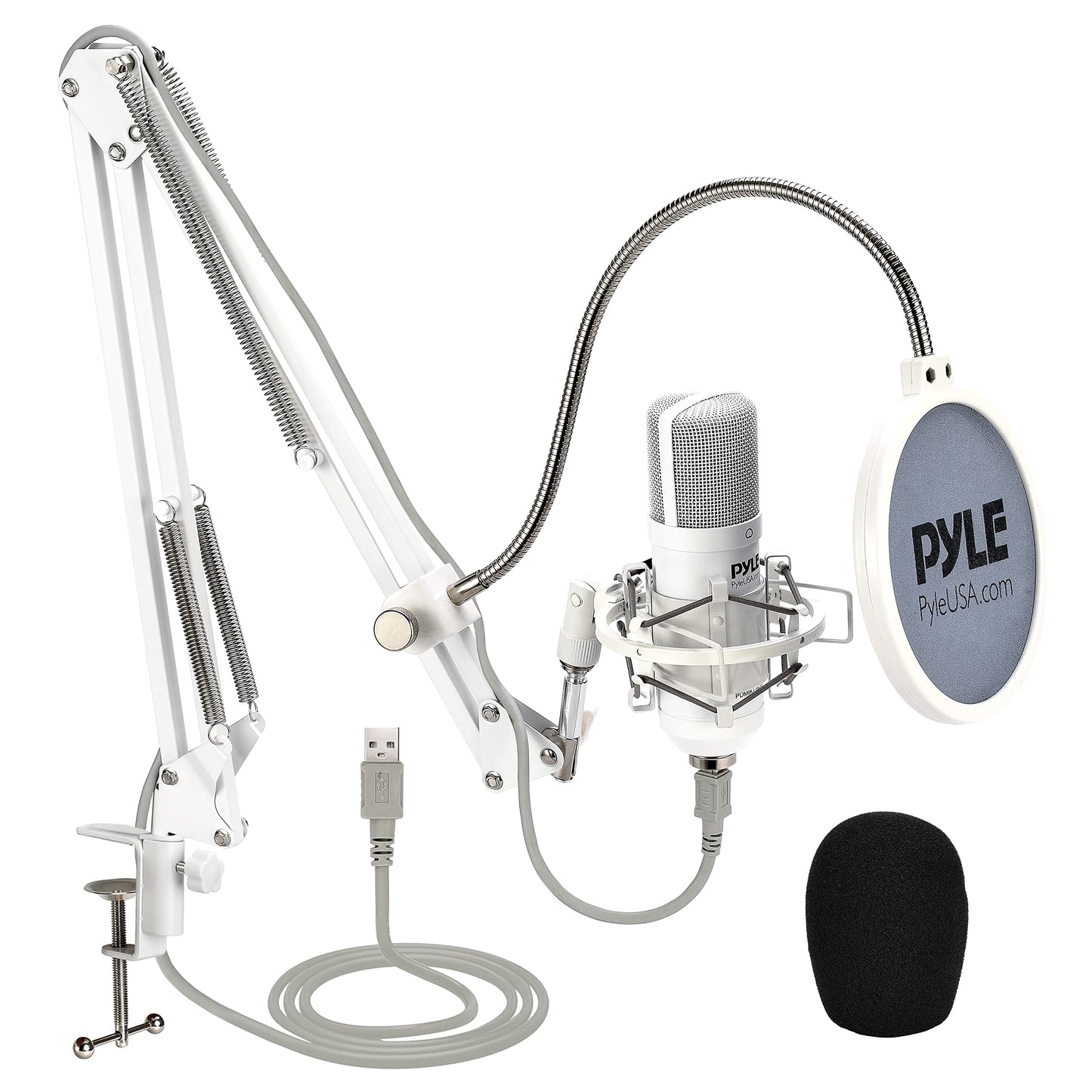 USB Studio Mic Desk Microphone Streaming Kit Professional Audio Cardioid Condenser Boom Arm Stand, Pop Filter, for Podcast Gaming Setup, Studio