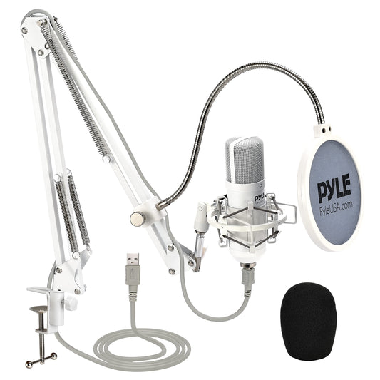 USB Studio Mic Desk Microphone Streaming Kit Professional Audio Cardioid Condenser Boom Arm Stand, Pop Filter, for Podcast Gaming Setup, Studio