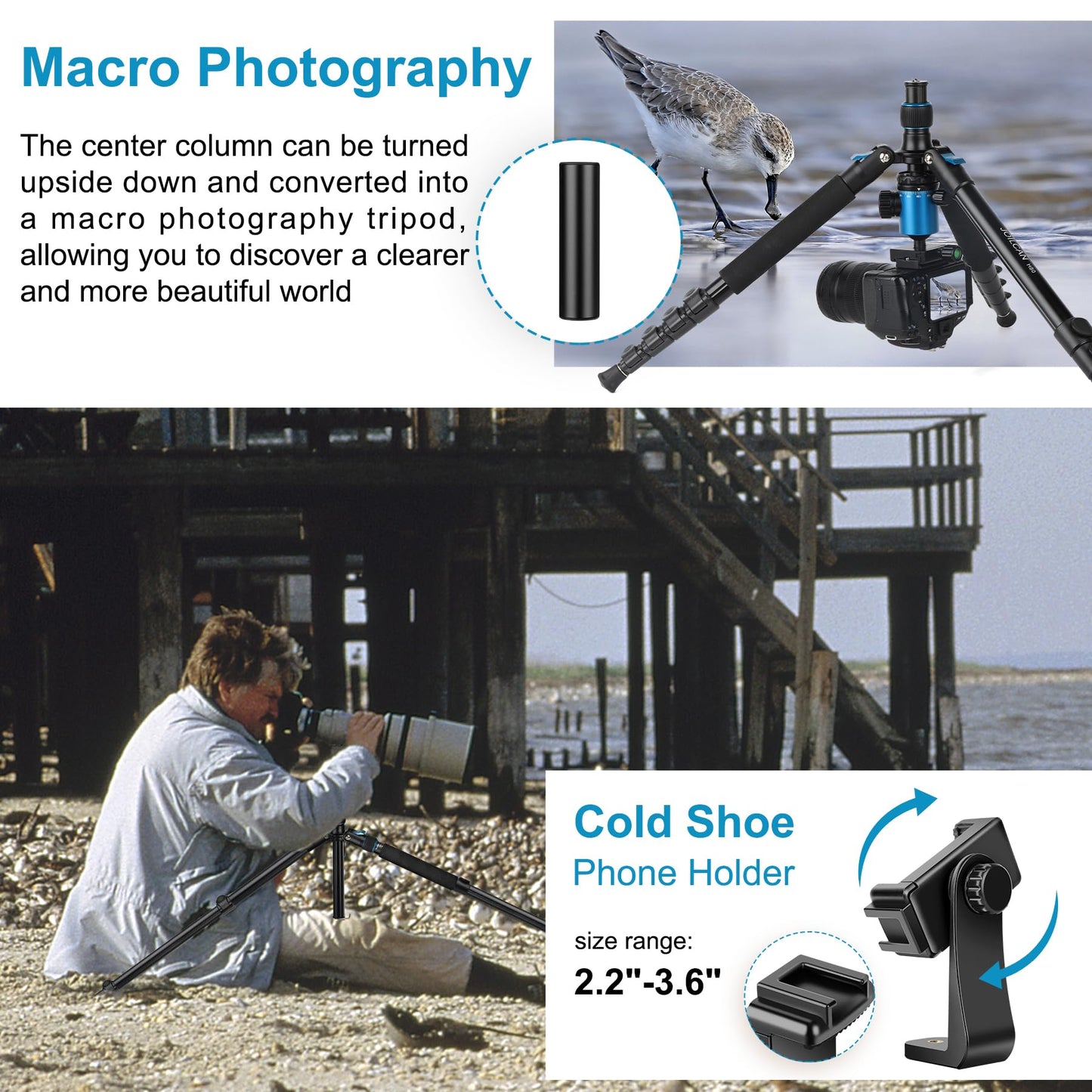 JOILCAN Tripod for Camera, 81" Aluminum Camera Tripod, 83" DSLR Tripods & Monopods, Heavy Duty Travel Tripod for Binoculars Spotting Scope Telescope