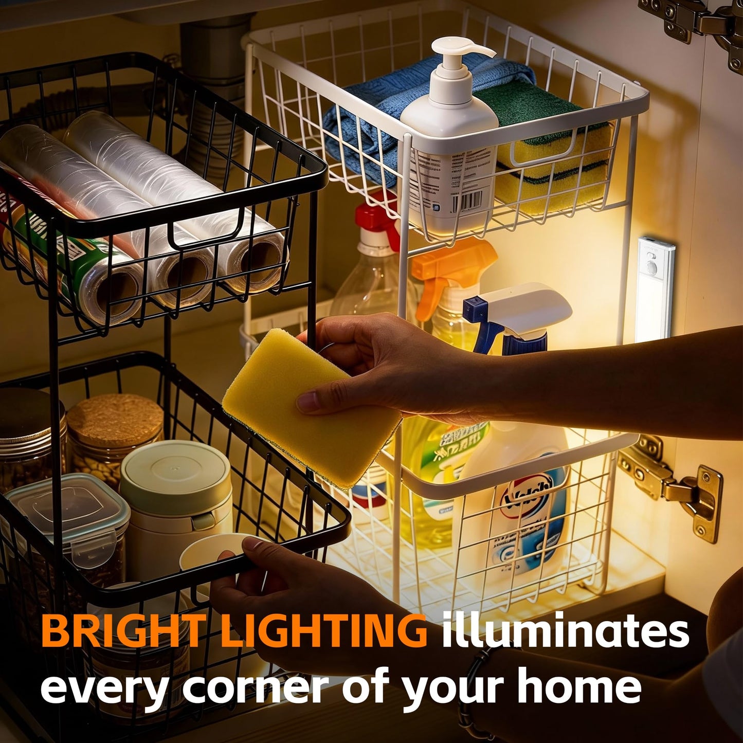 7.9inch Under Cabinet Lighting1400mAh with Motion Sensor,34LED 3Color Temperature,Closet Lights Motion Sensored, USB-C Charging,Durable