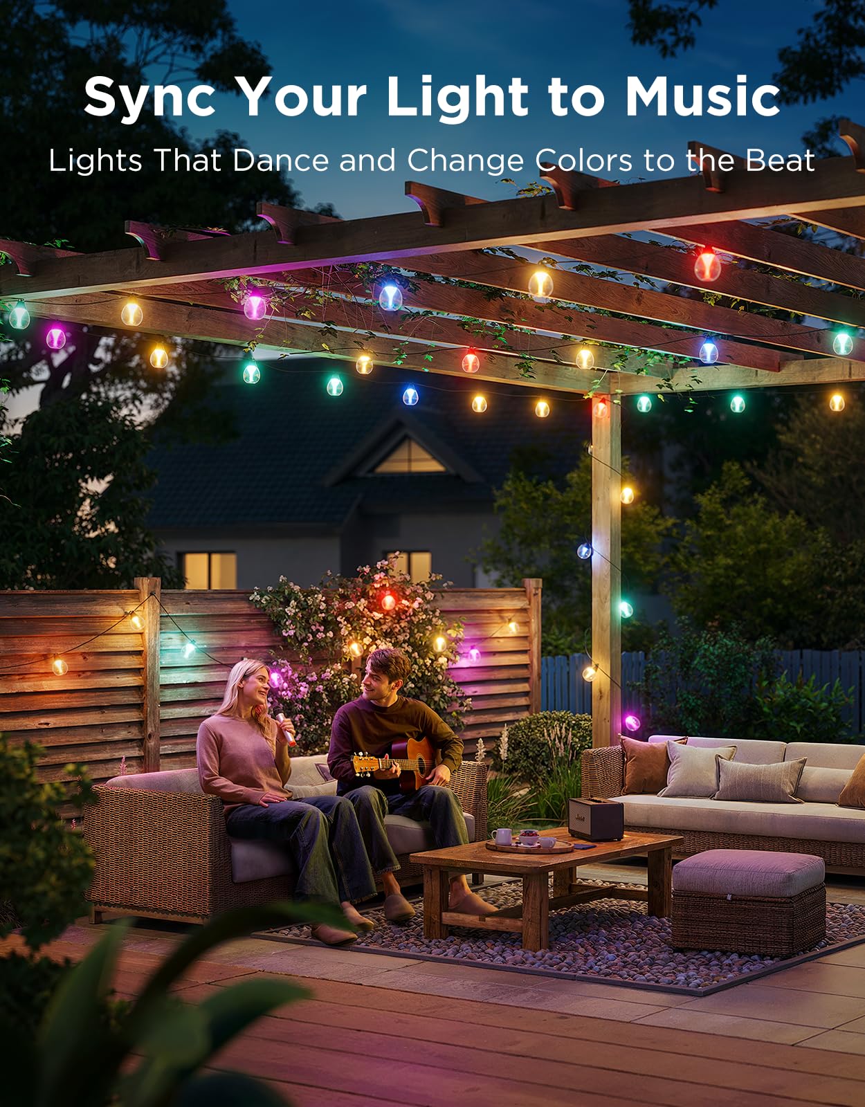 Govee Clear Bulb Outdoor String Lights, 96ft RGBWIC Dimmable Patio & Backyard Lights with 30 LED Bulbs, 111 Modes, IP67 Waterproof & Shatterproof