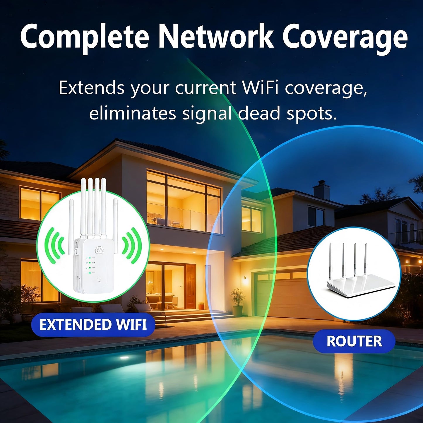 WiFi Repeater Signal Booster, 2026 Best WiFi Extender with Ethernet Port, WiFi Booster Dual Band 5GHz/2.4GHz, Up to 9800 Sq.ft and 60 Devices, Stable