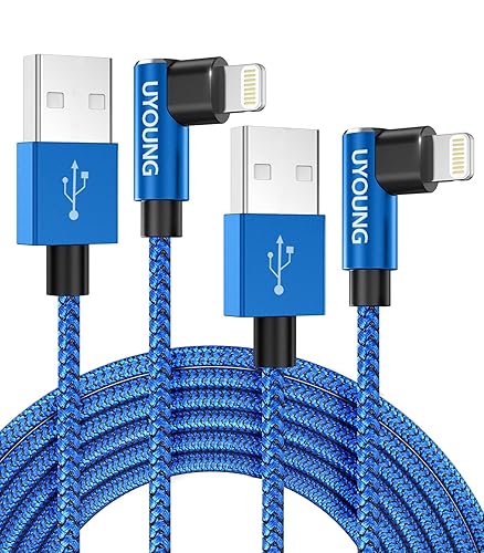 90 Degree iPhone Charger 6 FT 2 Pack Apple MFi Certified Lightning Cable Long Nylon Right Angle Fast iPhone Charging Cord Compatible with iPhone…