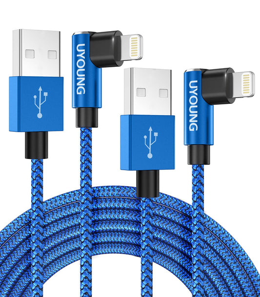 90 Degree iPhone Charger 6 FT 2 Pack Apple MFi Certified Lightning Cable Long Nylon Right Angle Fast iPhone Charging Cord Compatible with iPhone…