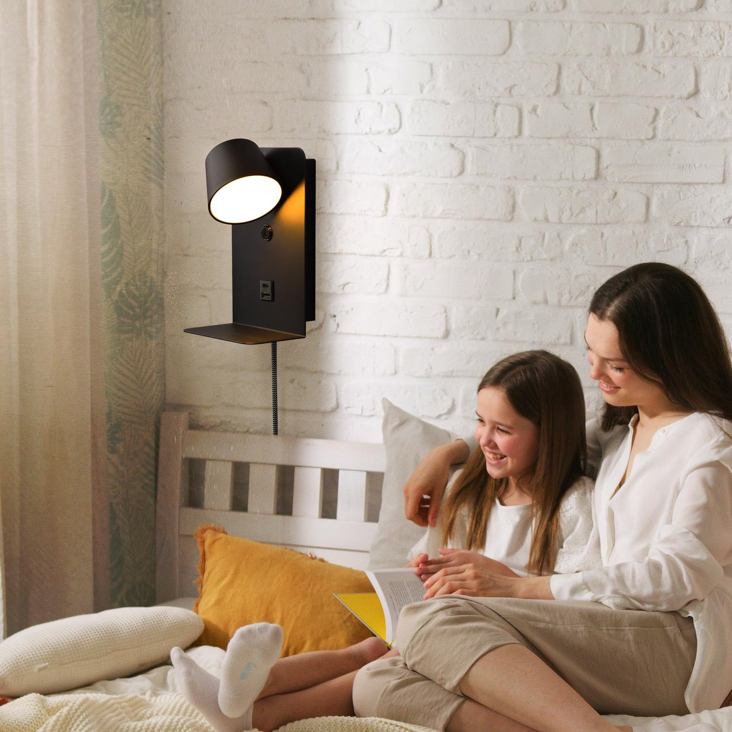 DEC LUCE DECOLUCE LIGHTING Modern LED Plug in Wall Sconce, Dimmable Wireless Wall Light Fixtures with Shelf and USB Port, 6W,600LM, Rotatable Small