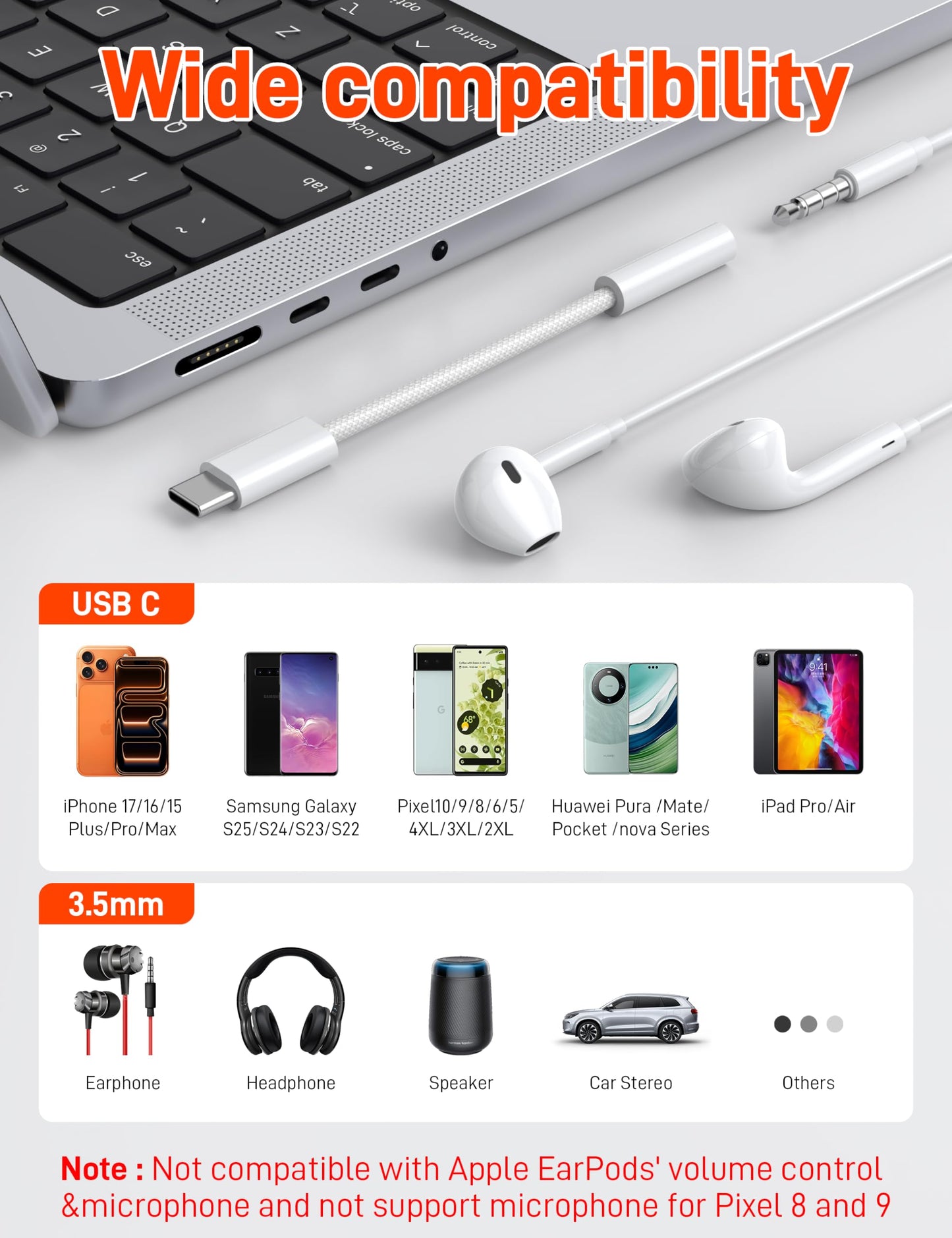 KAYQINHO 2 Pack USB C to 3.5 mm Jack Adapter, 3.5mm 1/8 Inch Aux to USB C Audio Headphone Jack Adapter Compatible with iPhone 17/16/15, iPad Pro