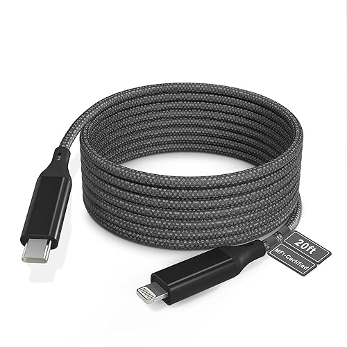 Extra Long USB C to Lightning Cable 20Ft/6M [Apple MFi Certified] iPhone Fast Charger Cable USB-C Power Delivery Fast Charging Cord 3A (max)…