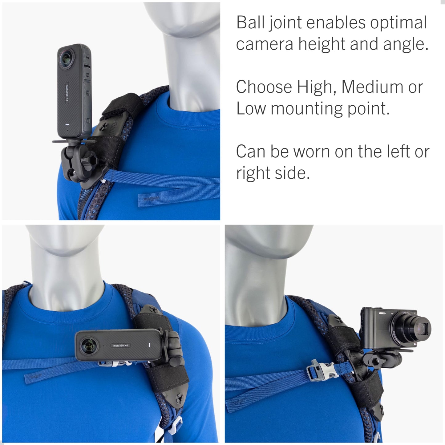 STUNTMAN Pack Mount High-Stability - Backpack Shoulder Strap Mount for Action Cameras with a Tripod Socket - fits Insta360 (X4, X3, X2, ONE RS 1-Inch