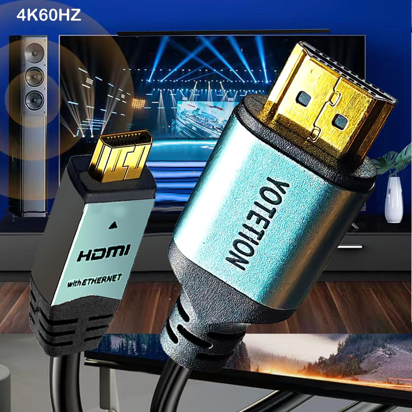 YOTETION 4K Micro HDMI to HDMI Male Cable 50FT Adapter, 4K@60Hz HDR Compatible for GoPro Hero, Canon/Nikon/Sony Zfc, Camera, Raspberry Pi 4, Video