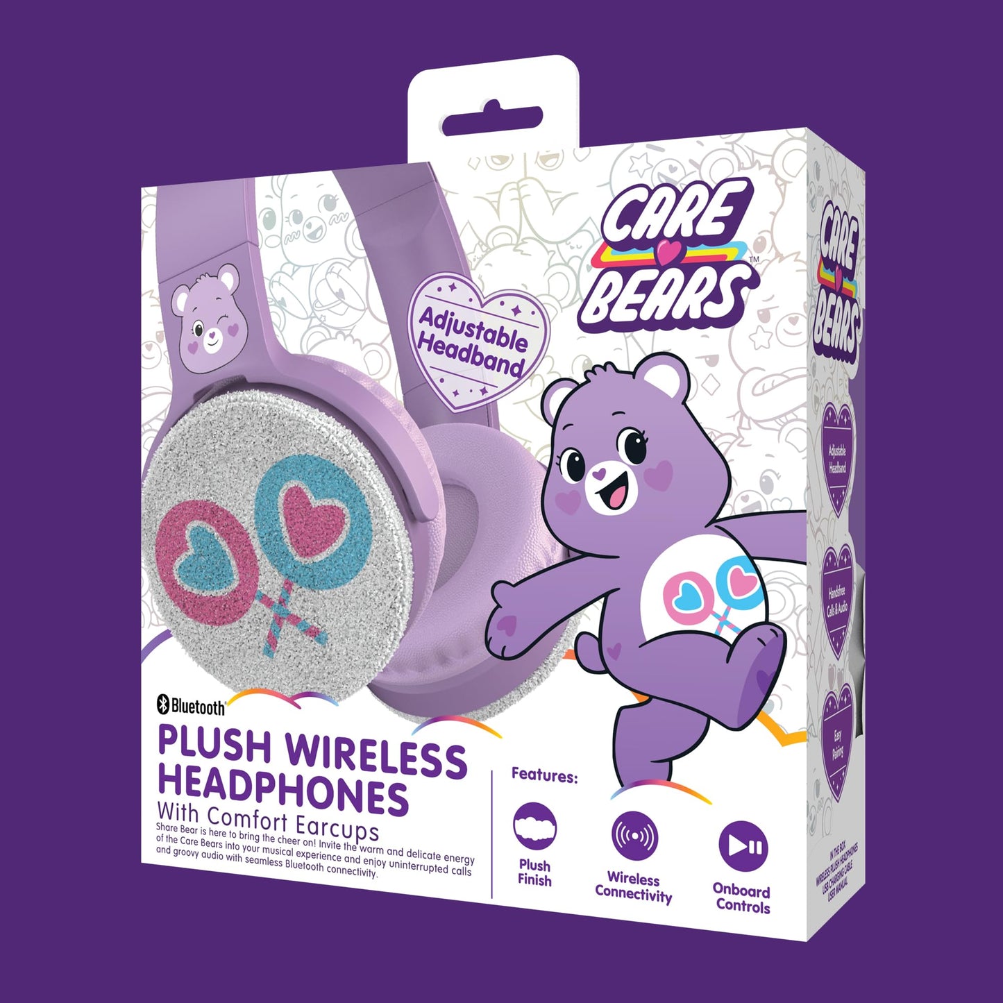 Care Bears Plush Wireless Headphones - Bluetooth, Kid-Friendly, Durable Design with Comfort Ear Cups, 8 Hours Playtime
