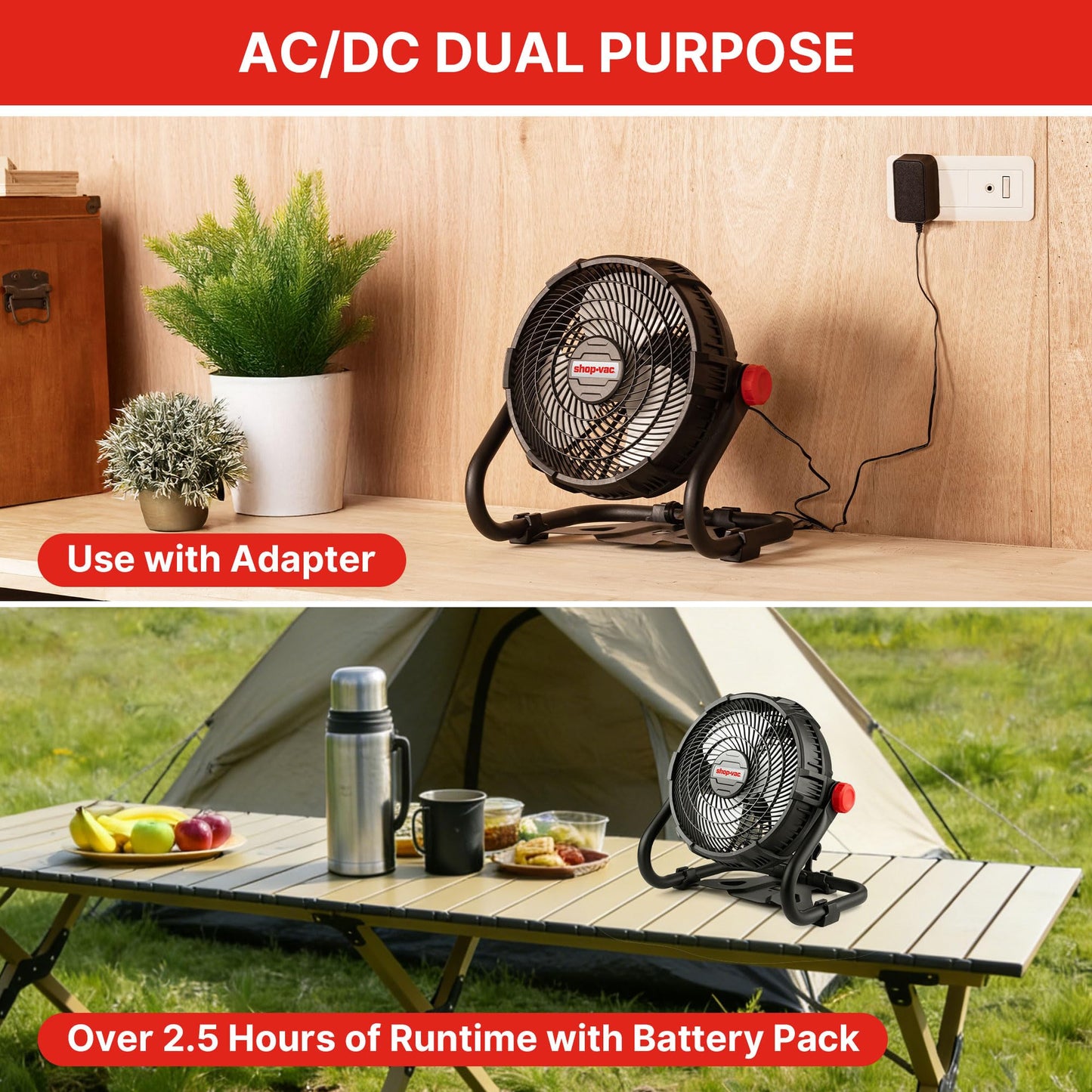 Shop-Vac 20V Portable Fan, 12-Inch Battery Powered Rechargeable Camping Fan