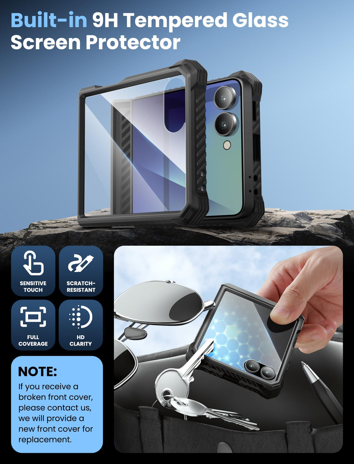 i-Blason for Samsung Galaxy Z Flip 7 Case with Stand [Front Tempered Glass Screen Protector] [Hinge Protection] [Belt-Clip] Full-Body Military