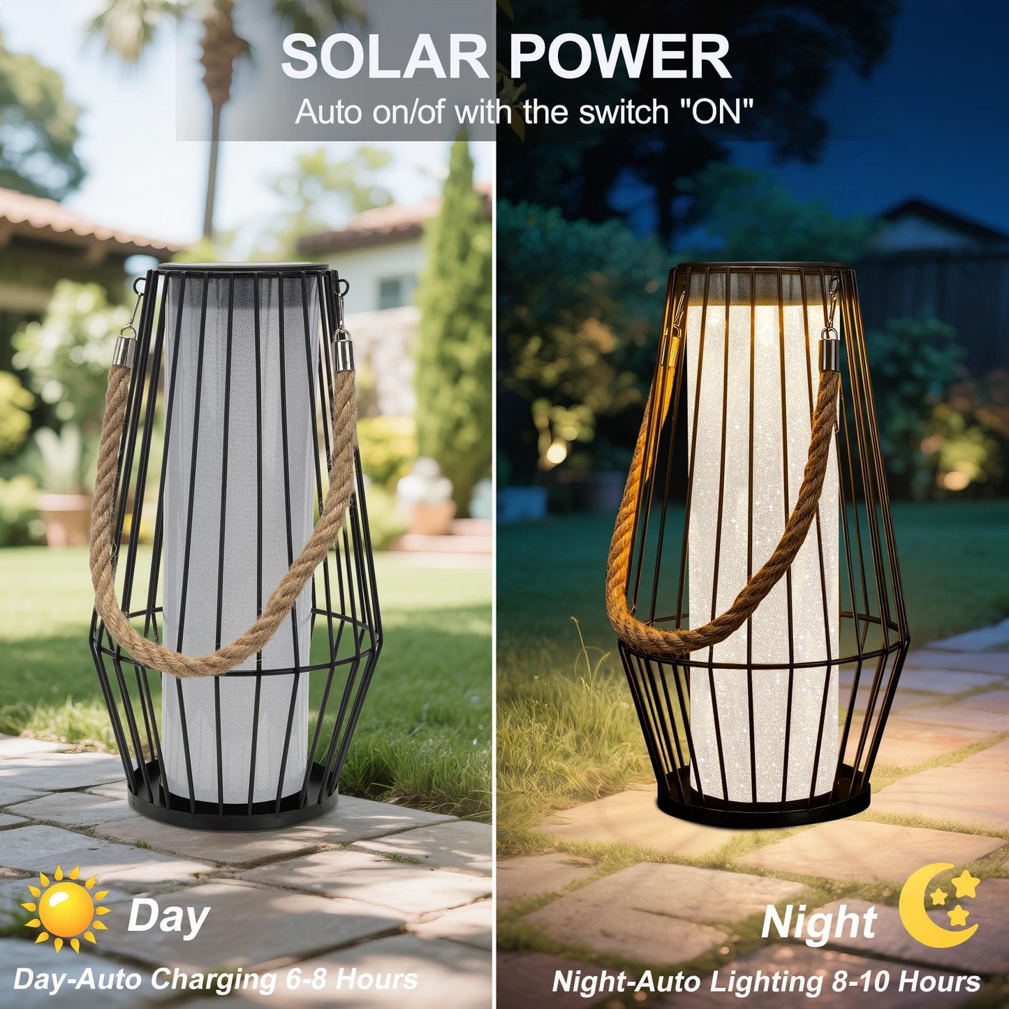 pearlstar Large Solar Lanterns Outdoor Waterproof-Heavy Duty Metal Hanging Lights Solar Table Lamp for Outside Patio Yard Garden Porch Tabletop Decor