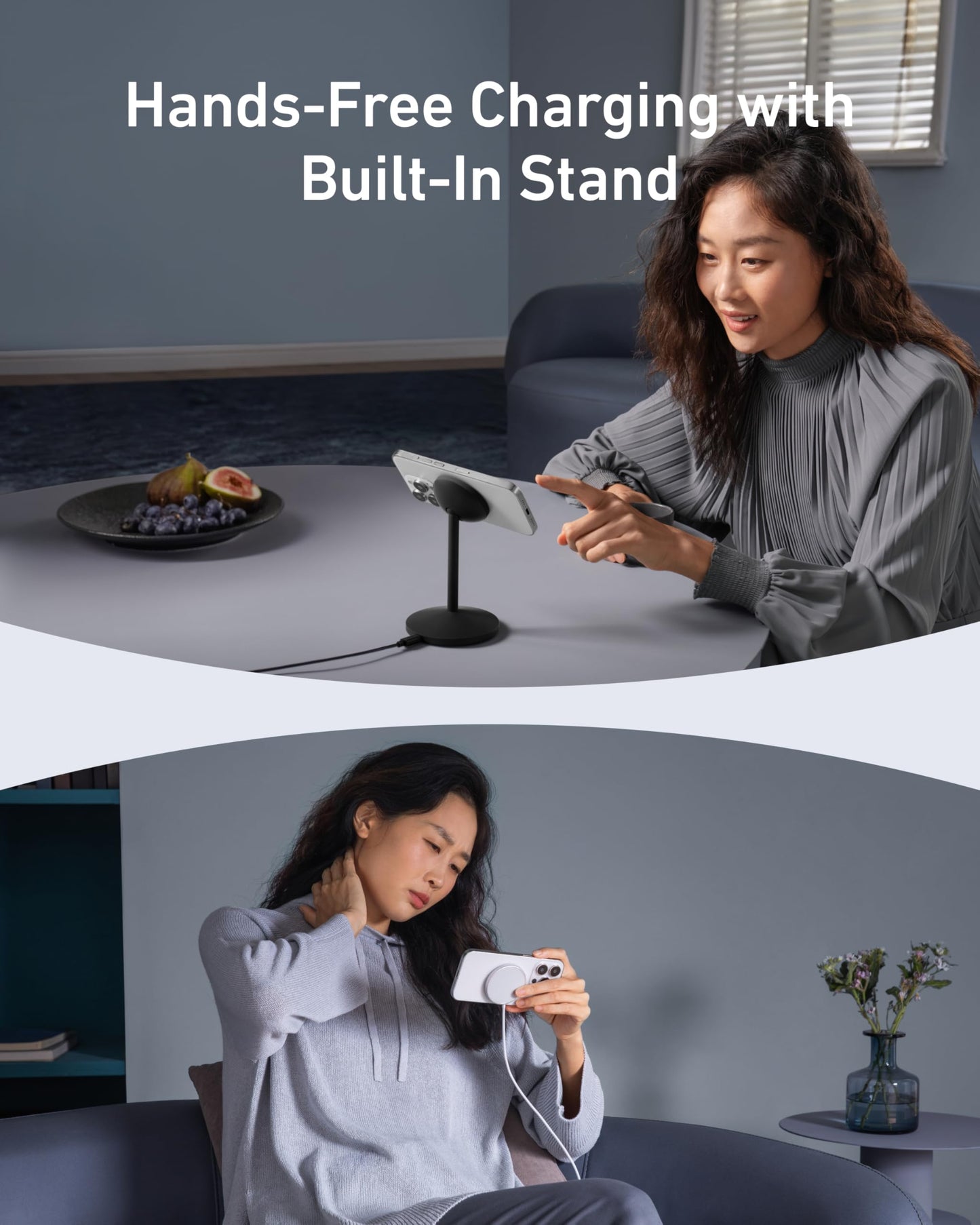 Anker MagGo iPhone 17 MagSafe Charger Compatible Stand, 15W Fast Magnetic Wireless Charging Station, Qi2 Certified 360° Wireless Charger, Magnetic