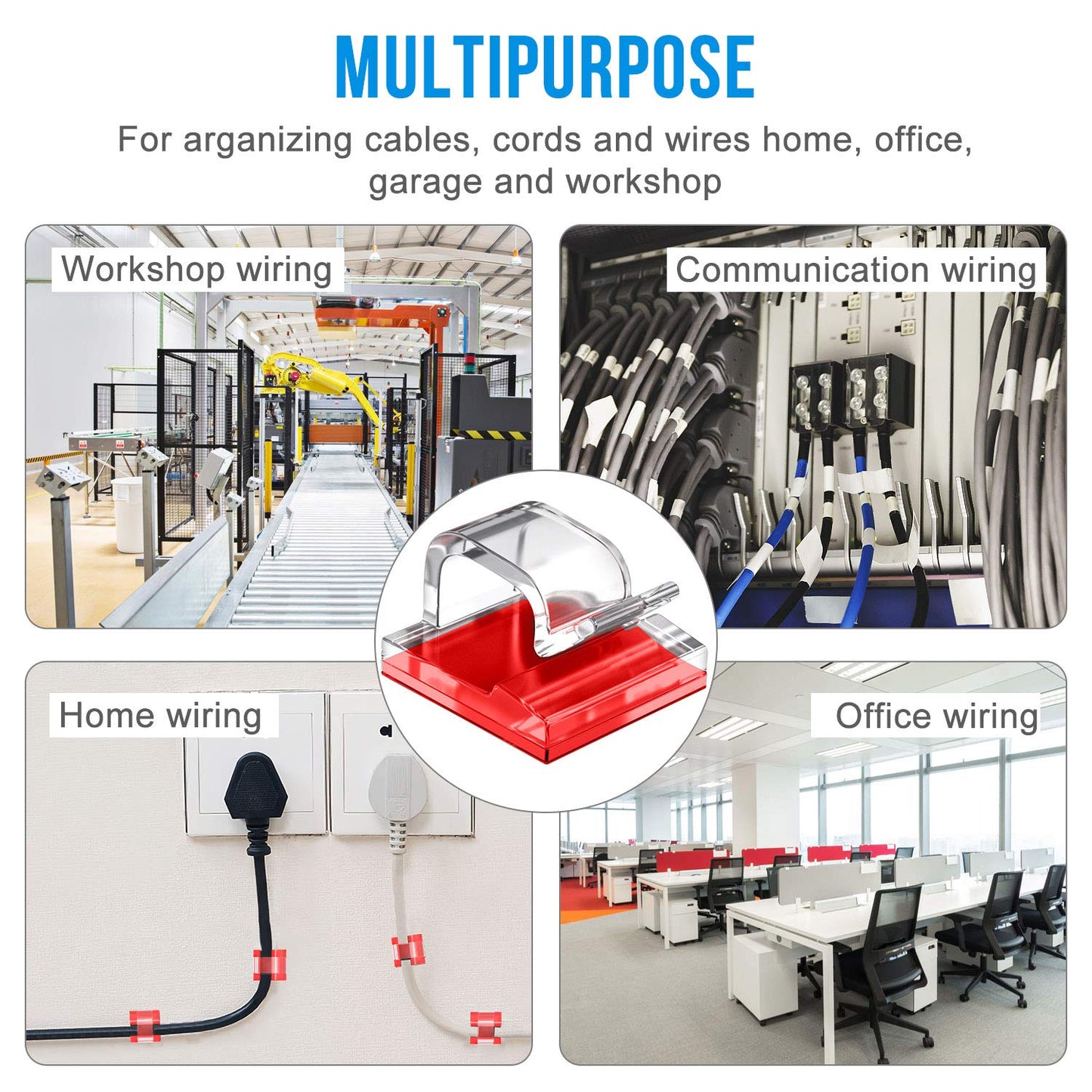 JEWUNO Adhesive Cable Clips 50 Pcs, Wire Clips Nylon Cable Holder Organizer Cord Management for Car, Office and Home (Clear)
