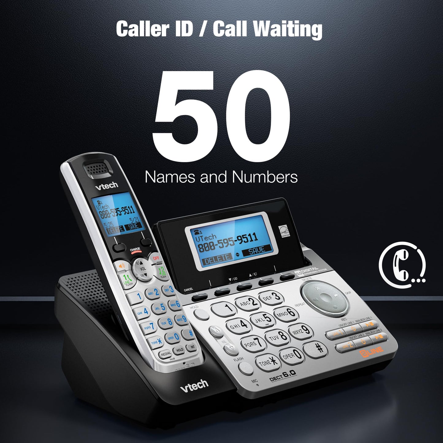 VTech DS6151-2 2-Line Expandable Cordless Phone System with 2 Handsets, Digital Answering System, Caller ID, DECT 6.0 - Home & Small Business