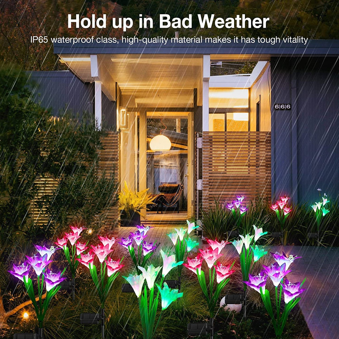 KOOPER Outdoor Solar Lights, 4 Pack Solar Garden Light with Bigger Lily Flowers, Waterproof 7 Color Changing Solar Lights Outdoor - Bigger Panel