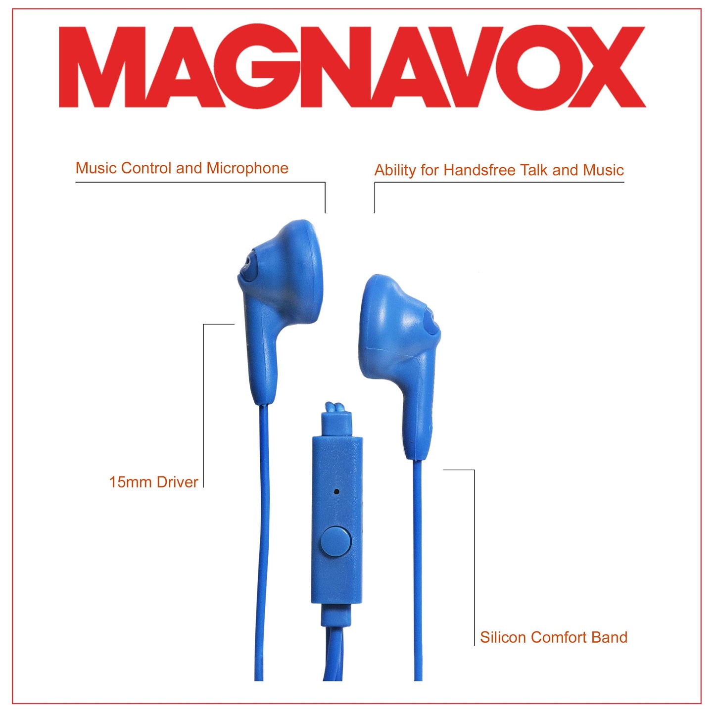 Magnavox MHP4820M-BL Gummy Earbuds with Microphone in Blue | Available in Pink, Purple, White, Black, & Blue | Earbuds Gummy | Extra Value Comfort…
