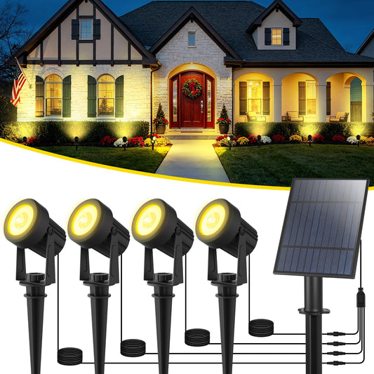T-SUN Solar Spotlights, 4-in-1 Solar Landscape Spot Lights Outdoor Waterproof Auto ON/Off 5W Separate Solar Panel LED Lights, Solar Lights for Garden
