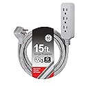 GE Pro 3 Outlet Surge Protector Power Strip, 15 Ft Designer Braided Extension Cord, Flat Plug, Wall Mount, Heather Gray, 45915