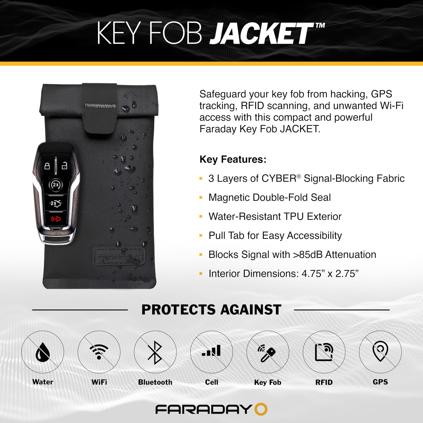 Faraday Key Fob Jacket | RFID Signal Blocking & Water Resistant | Anti-Hacking | Ultimate Car Anti-Theft Protection Shielding Bag for Key Fobs and Key