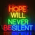 AEHEMNGZ Hope Will Never Be Silent Neon Sign Usb Powered Colorful Rainbow Neon Light Dimmable Motivational Letter Light Up Sign for Bedroom Office Gym