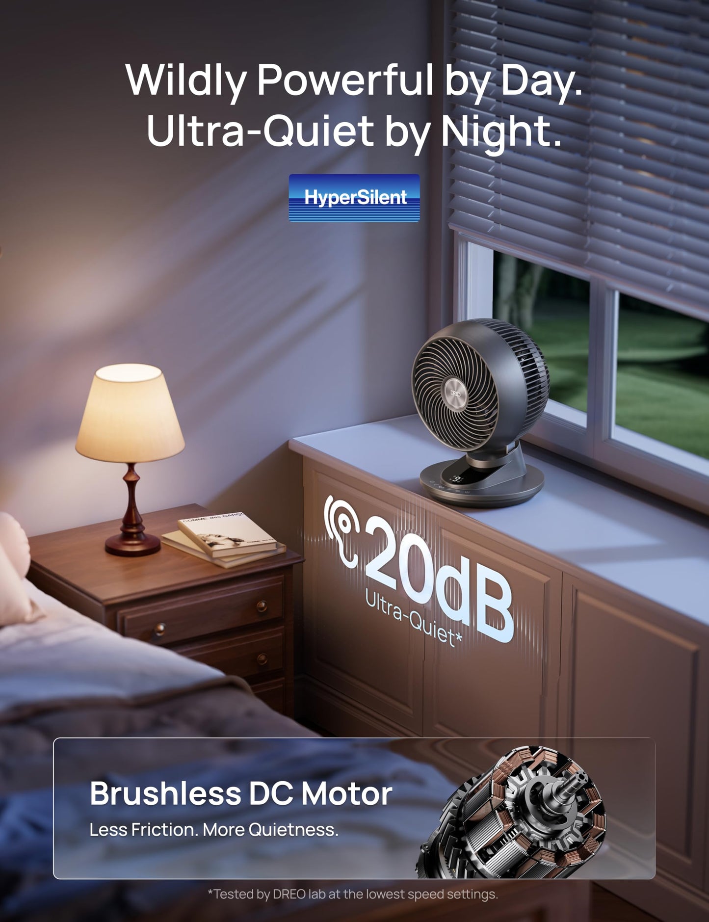 DREO Smart Fan for Bedroom, Powerful 85 ft Airflow, 12 Inches, Desk Fans in 20dB Quiet, 90°+90° oscillating fans, App/Voice Control, 9 Speeds & 8/12H