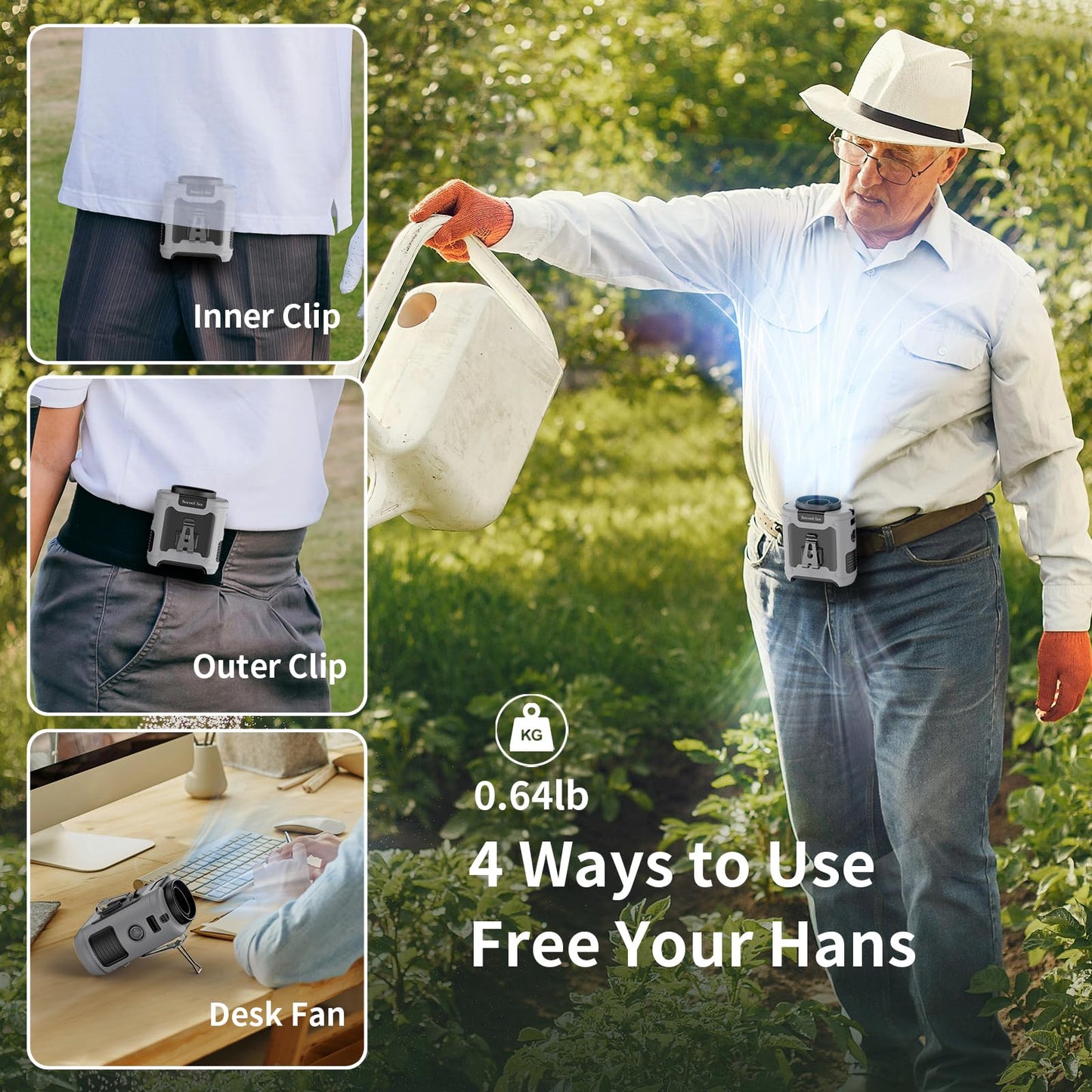 Socool 10000mAh Portable Waist Fan Clip on Wearable Belt Personal Fan Rechargeable Battery operated With 5 Speeds & Flashlight Neck Hands-Free 40H