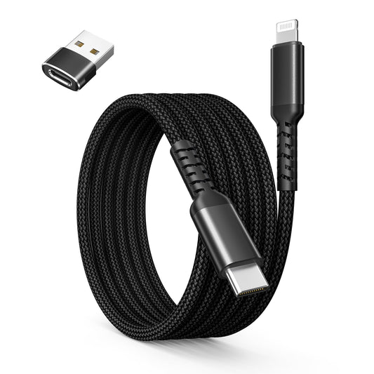 Basesailor USB C to Lightning Charger Cable 10ft with USB A Adapter,Type C Power Delivery PD Fast Charging Cord for iPhone 11 12 13 14 Mini Pro…