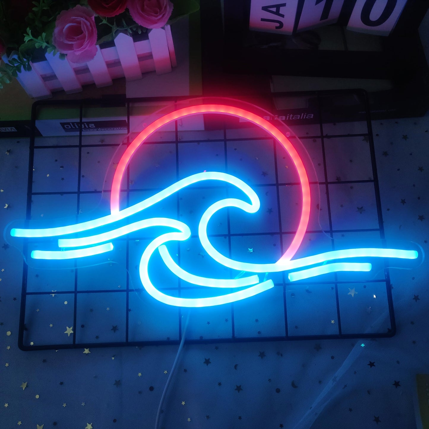 Sunrise Sunset Neon Sign Dimmable Wave Tropical Sunrise Ocean Neon Sign Surf Room Decor for Living Room Bedroom Office Bar Birthday Party Christmas