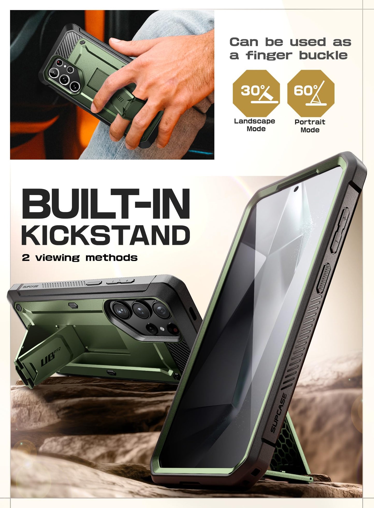 SUPCASE for Samsung Galaxy S24 Ultra Case with Stand, [Unicorn Beetle Pro] [2 Front Frames] [Built-in Screen Protector & Belt-Clip] Military-Grade